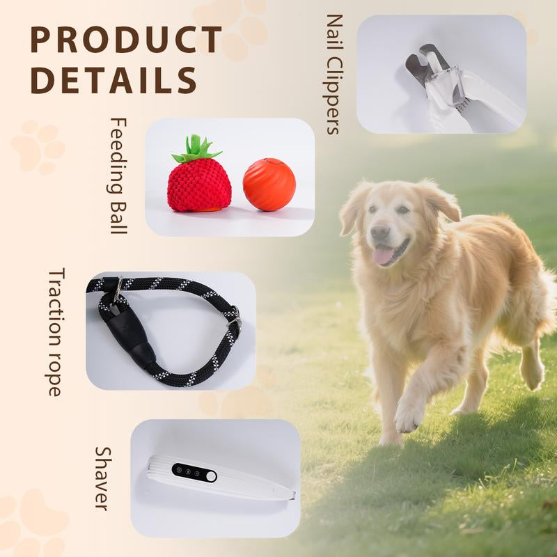 The Best Gift for Your Dog — a 6-In-1 Dog Gift Set That Includes Two Bottles of 100-Count Pet Nutritional Supplements, One Hair Trimmer, One Multifunctional Pet Nail Clipper, One Pet Leash, and the Latest Pet Toy — a Gift under $50