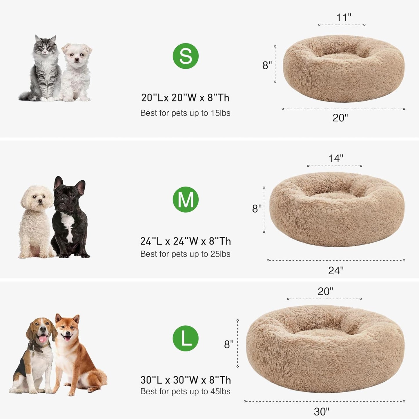 Cozy Calming Cat Bed - Plush Donut Design for Small to Medium Pets, Anti-Anxiety, Washable Faux Fur, Taupe 24"